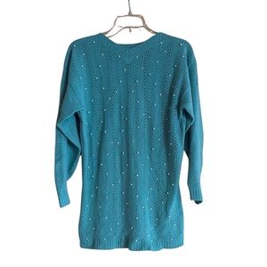 Vintage Avenue B Women's Teal Knit Pearl Sweater size medium